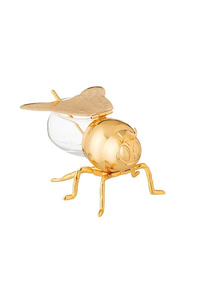 Dania Glass Sugar Bowl With Silver Metal Bee Decor Holder + Metal Spoon