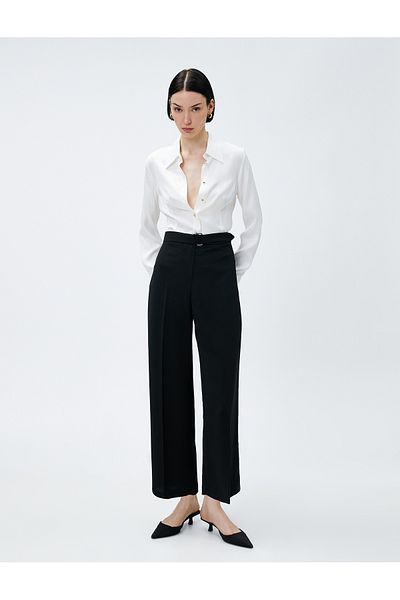 Koton Wide Leg Fabric Trousers with Belt Detail