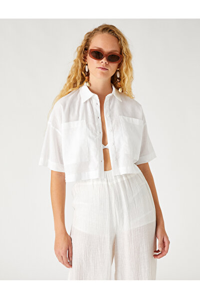 Koton Oversize Crop Shirt Lněná směs