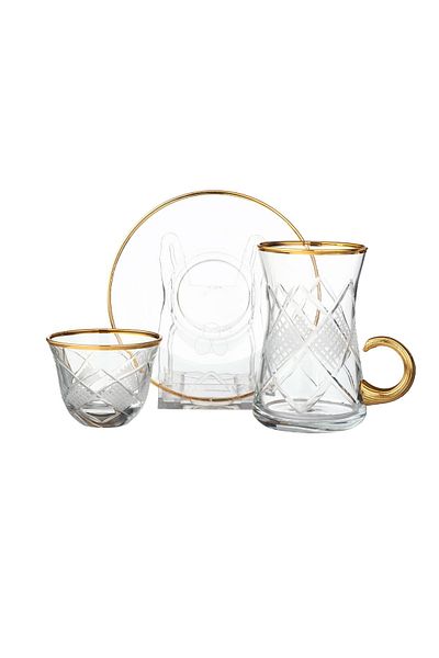 Byblos Tea Set With Saucers And Saudi Coffee Made Of Crystal With Laser Engraving