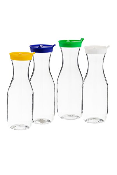 Dania زجاجة مياه بلاستيكية نقية بغطاء ملون، 4 قطع