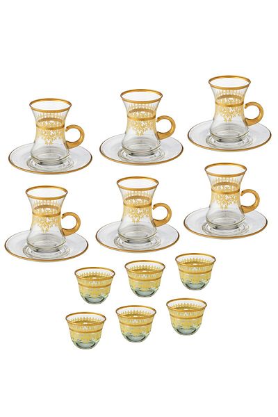 Byblos A Saudi tea and coffee set consisting of 18 pieces, 6 tea cups + 6 tea saucers + 6 Saudi coffee cups