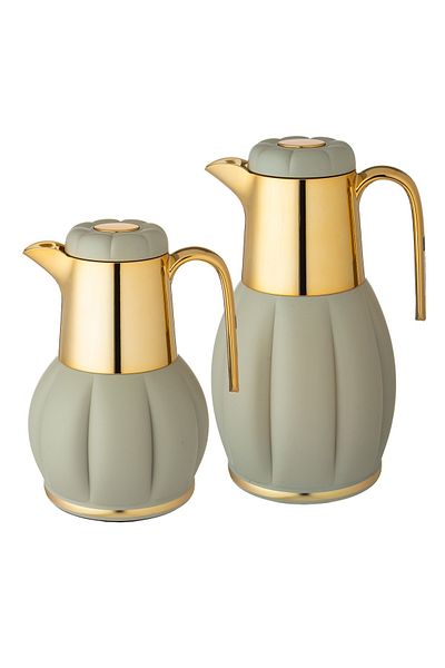 REFAN 2 Pieces Thermos Set For Tea And Coffee Golden Olive Color 0.5 liters + 1 liter