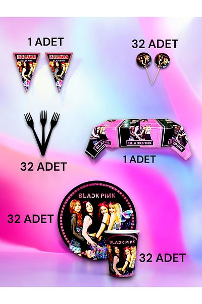 VibeHome Black Pink Themed Premium Set for 32 - Birthday Party and Fun Events