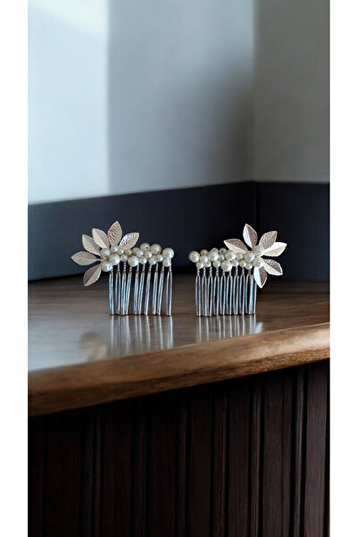 Eva Flore Pearl and Silver Leaf Bridal Engagement Maternity Hair Comb Hairpin 2 Pieces