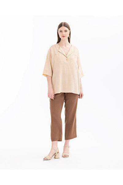 SEÇİLSTORE Büyük Beden Truvakar Kol Düğme Detaylı Bluz