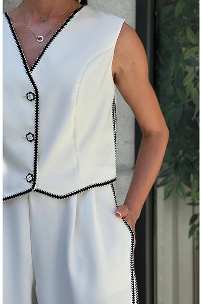 MODATALİKA Add Elegant and Pleasant Touch to Your Style with Trendy Women Shepherd's Stitching Vest and Pants Set