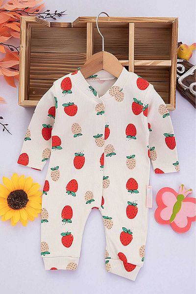 dinamik çocuk Strawberry Printed Stretchy Cotton Newborn Baby Romper - 1-3-6 Months