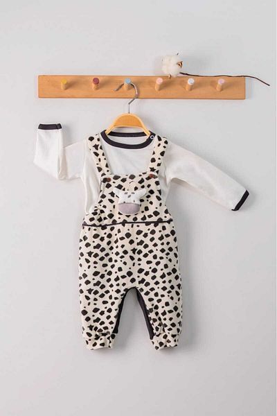 dinamik çocuk Unisex Toy Fleece Salopet - Giraffe Embroidered, Patterned, Badili, Set of 2, 0-18Months