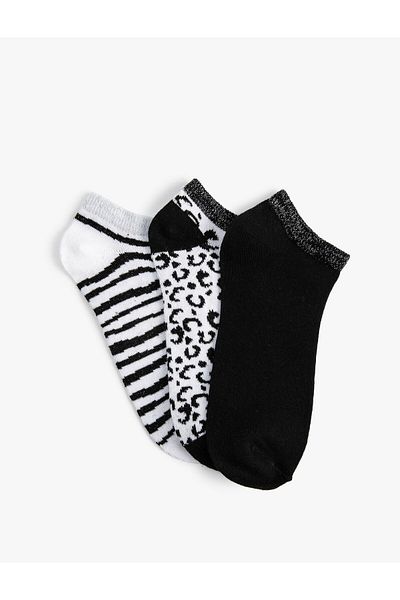 Koton Zebra Patterned 3-piece Booties Socks Set - Multicolored