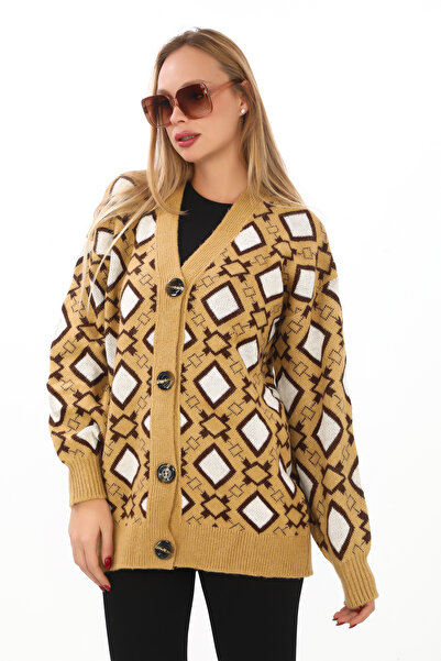 sportiness πλεκτή ζακέτα με τετράγωνο σχέδιο με λεπτομέρειες με κουμπιά