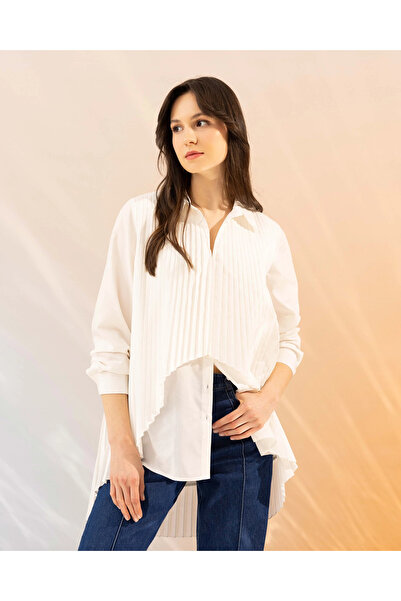 SEÇİLSTORE Pliseli Detaylı Asimetrik Şık Gömlek