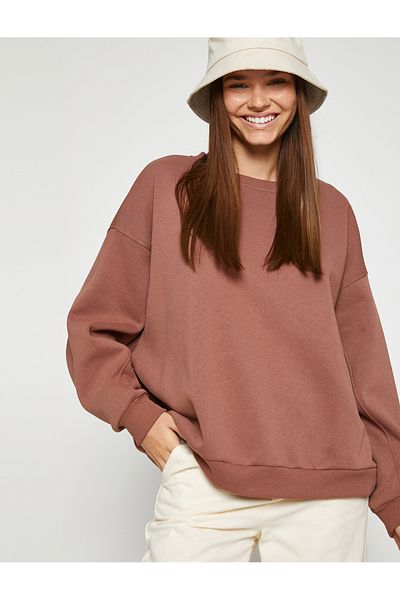 Koton Crew Neck Sweatshirt Oversize Long Sleeve With Fleece Inside