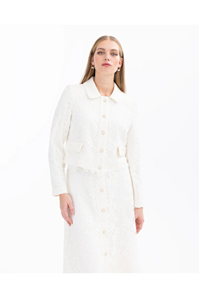 SEÇİLSTORE Gömlek Yaka Pullu Dantel Şık Ceket