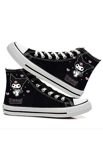 ELİTE STEP Kuromi Cheeky Linen Casual Printed Black High Top Pantofi sport Tenis