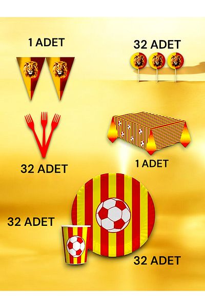 VibeHome Yellow Red Fan Premium Set for 32 - Birthday Party and Fun Events