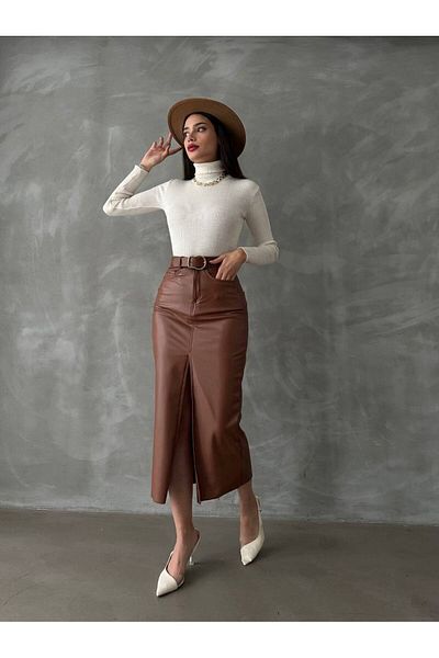 Lady Pixie Μίντι φούστα με δερμάτινη λεπτομέρεια με σκίσιμο