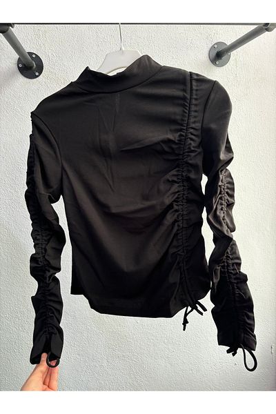 hot fashions بلوزة نسائية بأكمام طويلة باللون الأسود