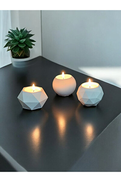 zanfagroup Üçlü Tealight Beton Mumluk Ve Saksı Set (Mumlar Dahildir)