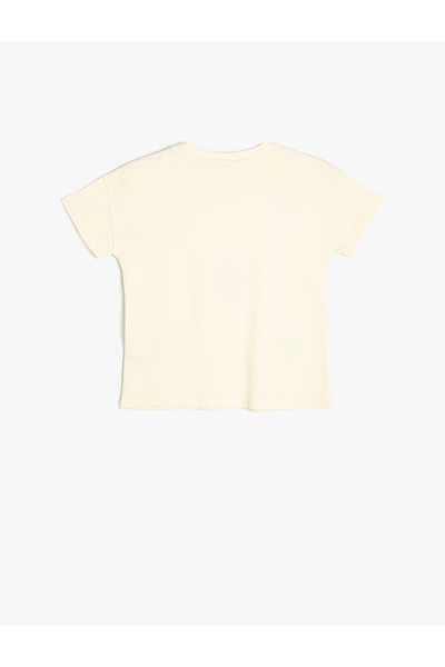 Koton Cotton Floral Applique Short Sleeve Crew Neck T-Shirt