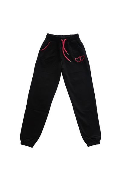POYRAZ Heart Printed Pocketed Combed Cotton Girl's Sweatpants