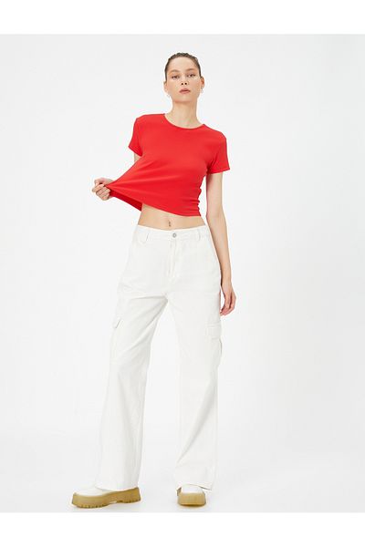 Koton Crop Basic póló rövid ujjú, kerek nyakú pamut