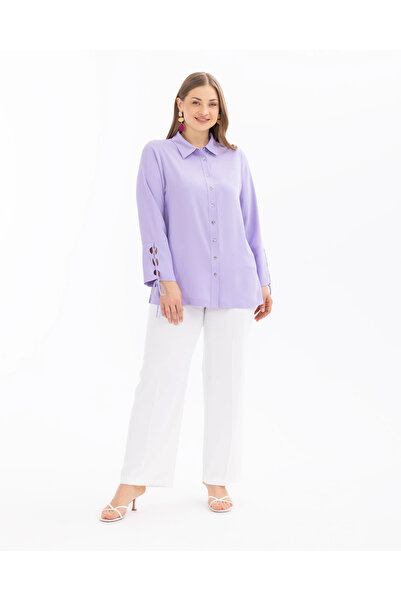 SEÇİLSTORE Büyük Beden Kol Detaylı Düğmeli Gömlek