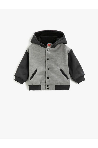 Koton Bomberjacke mit Kapuze, langärmelige Tasche, Druckknopfverschluss