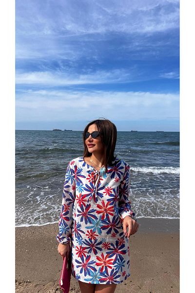 Daves Rochie casual albastră cu model de in