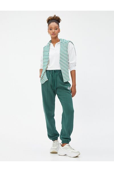 Koton Raster Jogger Sweatpants College Printed Ribbed Lace up Waist