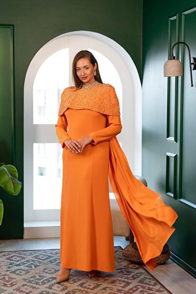 YAFA CLOTHING & ACCESSORIES فستان عباءة بلون القرميد