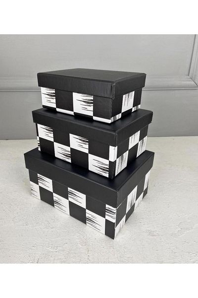 PEKİBU Small Checkerboard Patterned Set of 3 Decorative Boxes