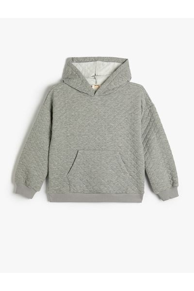 Koton Hooded Sweatshirt Long Sleeve Kangaroo Pocket Quilted Ribbon
