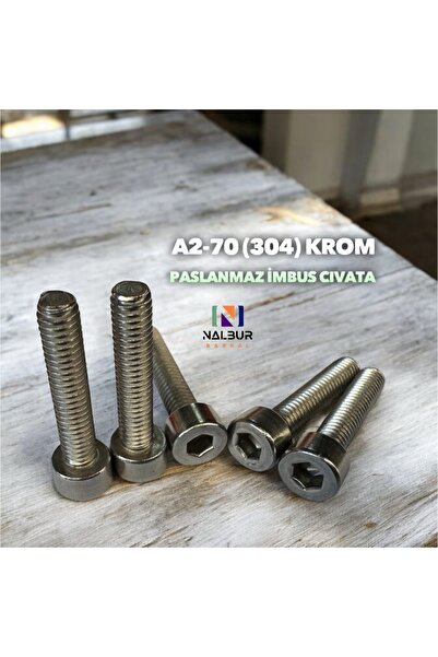 Nalbur Bakkal Krom Paslanmaz M4x50mm imbus Civata alyan Başlı (304 krom) 5adet