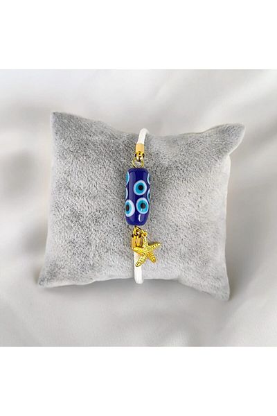 Polonezköy Cam Sanat Merkezi Evil Eye Blue Cylinder Beaded Bracelet