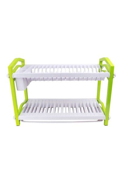 Dania رف أطباق بلاستيكي مكون من طبقتين، أبيض/أخضر، 56×18×27 سم