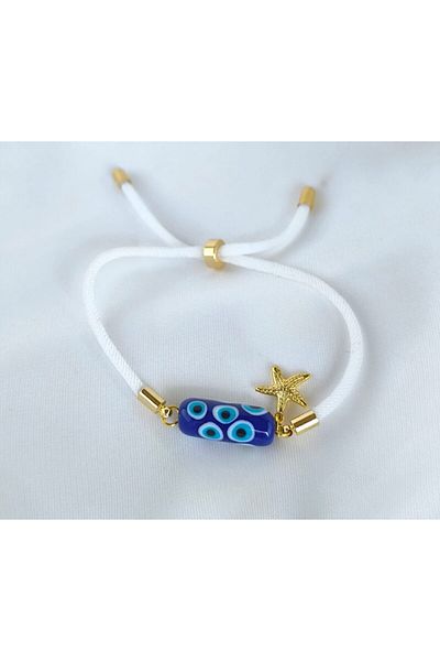 Polonezköy Cam Sanat Merkezi Evil Eye Blue Cylinder Beaded Bracelet