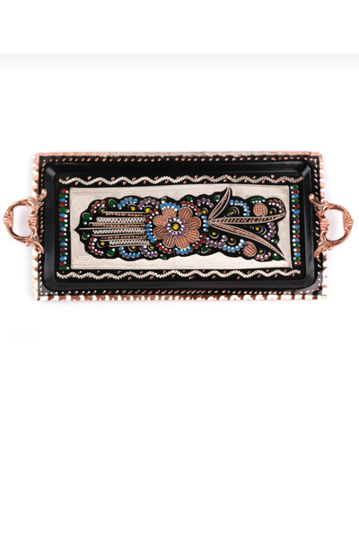 Zinnun Erzincan Mine Embroidered Copper Tray (for 2 People)