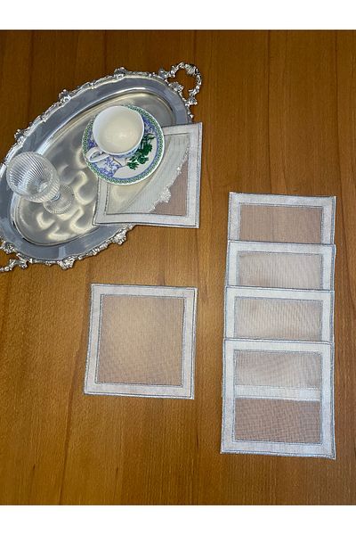 Smiling Home 6 bucăți de sârmă de culoare argintie, care se rupe, șervețele de prezentare pentru cocktail pătrate brodate dublu, potrivite pentru prelucrare