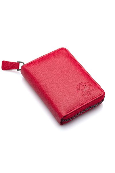 Westpolo Red Genuine Leather Unisex Card Holder Wallet with Lots of Card Holders Paper Money Compartments Zippered Try502