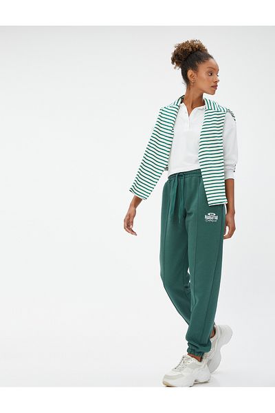 Koton Raster Jogger Sweatpants College Printed Ribbed Lace up Waist