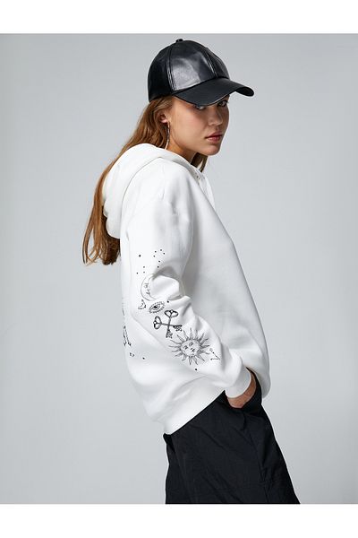 Koton Oversize Hooded Sweatshirt - Raster and Printed Long Sleeve