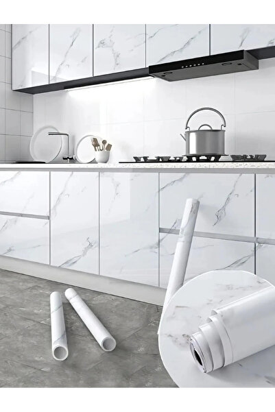CNGZSHOP Suya Dayanıklı Mermer Desenli 5mt X 60cm Mutfak Tezgah Dolap Lavabo Yapışkanlı Folyo Kaplama Kağıdı
