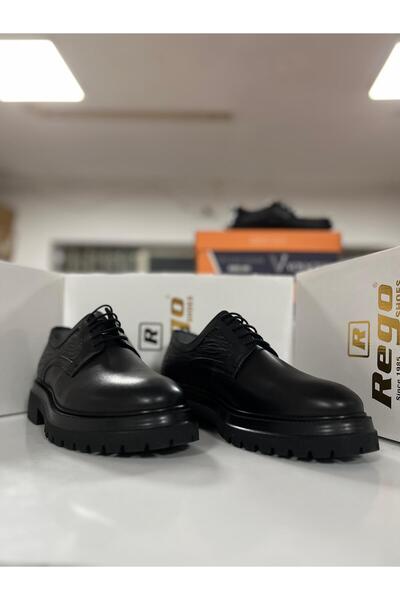 Rego 1737 Black Genuine Leather Men's Shoes
