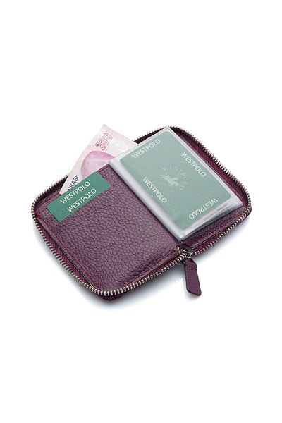 Westpolo Portofel unisex din piele naturală roșu Claret - cu fermoar, compartiment pentru bani de hârtie TRY502