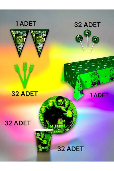 VibeHome Hulk Themed Premium Set for 32 - Birthday Party and Fun Events