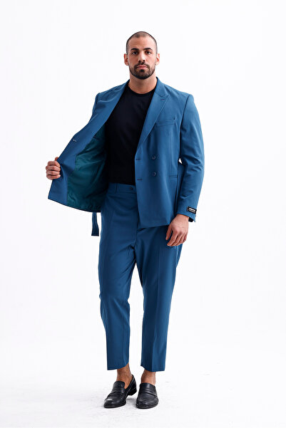 Koch London Erkek Modern Tasarım Battal Beden Büyük Boy Blazer Ceket - Kuşaklı, Mavi, Şık Ve Zarif Stil