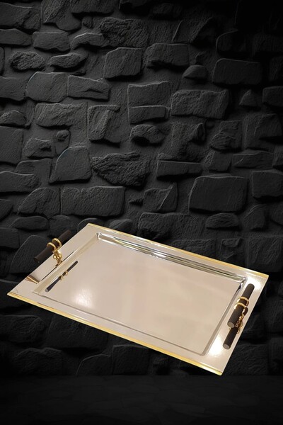 Tiamo صينية قهوة كول باللون الأسود والذهبي 24 سم - 38 سم