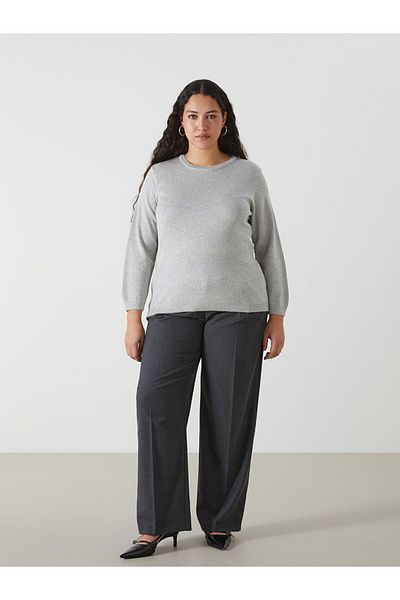 LC Waikiki Lcw Grace Gray Crew Neck Print Long Sleeve Women's Knitwear Sweater