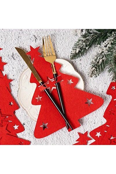 Eşya Dünyası Stylish New Year Set for 6 People Decorative Cutlery Holder New Year Tableware Decoration